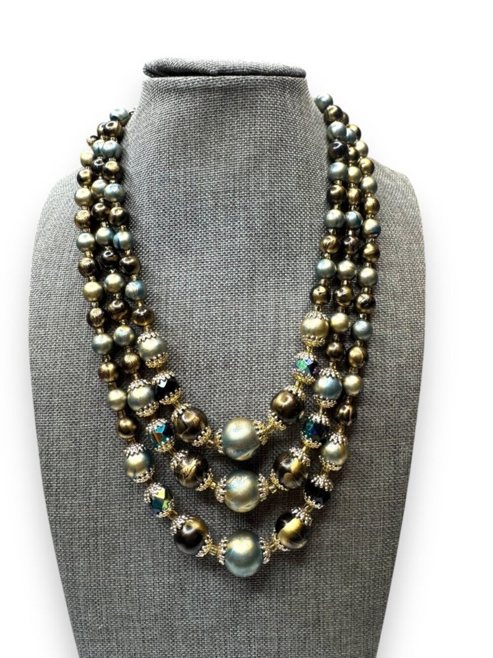 Japan Mid Century Multi-Strand Necklace Crystal Acrylic Beads 14-17"